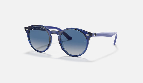 Ray-Ban Junior RJ9064S — Transparent Blue / Light Grey Gradient Dark Blue — quarter view