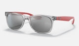 Ray-Ban Junior Junior New Wayfarer RJ9052SF — Transparent Grey / Grey Mirror Silver — quarter view