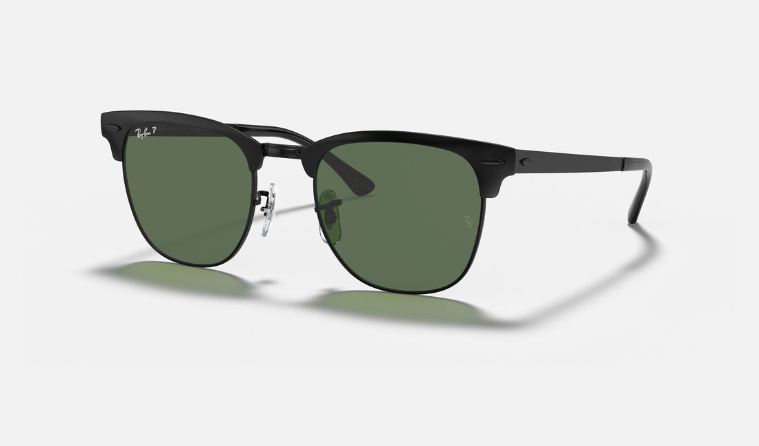 Ray-Ban Clubmaster Metal RB3716 — Black / G-15 Green Polarized — quarter view