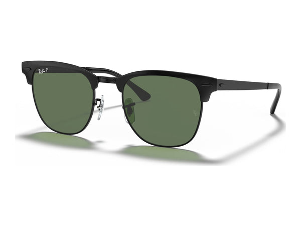 Ray-Ban Clubmaster Metal RB3716 — Black / G-15 Green Polarized — quarter view