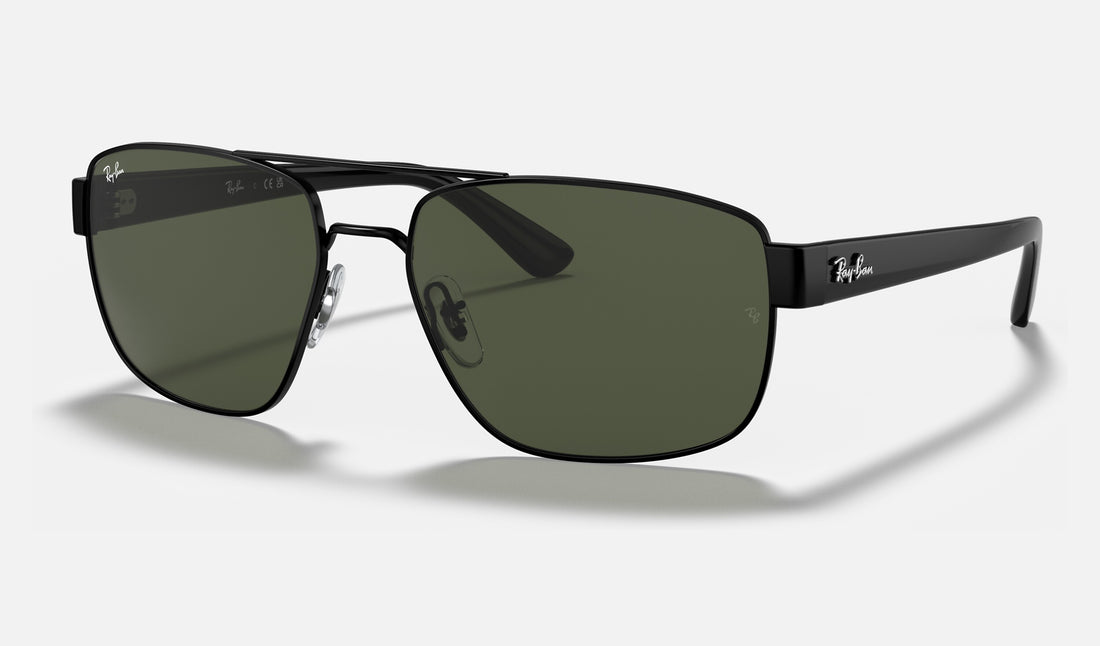 Ray-Ban RB3663 — Black / G-15 Green — quarter view