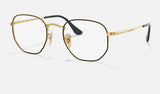 Ray-Ban Hexagonal RX6448 — Black on Gold — quarter view