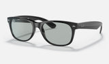 Ray-Ban New Wayfarer Low Bridge Fit RB2132F — Black / Light Grey — quarter view
