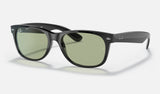 Ray-Ban New Wayfarer Low Bridge Fit RB2132F — Black / Green — quarter view