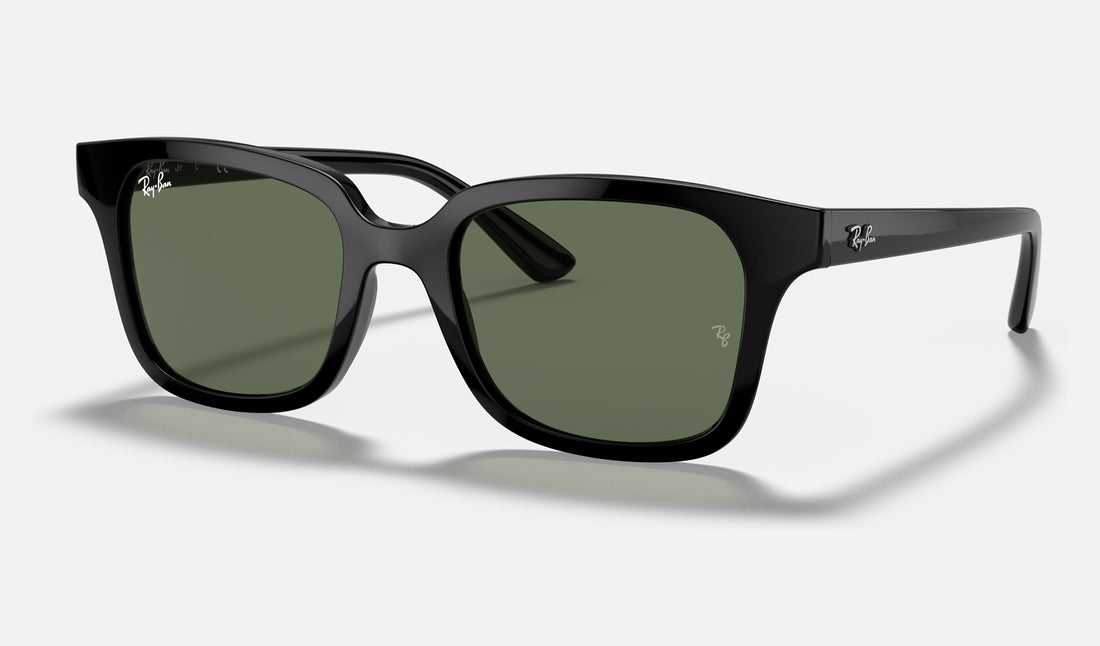 Ray-Ban Junior RJ9071S — Black / Dark Green — quarter view