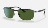 Ray-Ban Chromance RB3671CH — Black on Silver / Dark Green Polarized+ — quarter view