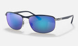 Ray-Ban Chromance RB3671CH — Blue on Gunmetal / Grey & Blue Polarized+ — quarter view