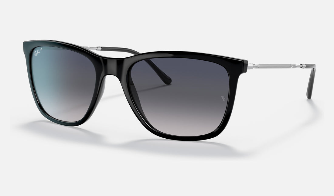 Ray-Ban RB4344 — Black / Blue Gradient Polarized — quarter view