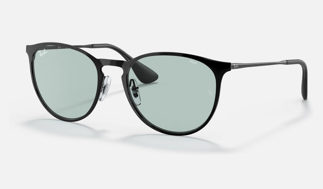 Ray-Ban Erika Metal RB3539 — Black / Photochromic Green Gradient Blue — quarter view