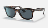 Ray-Ban Wayfarer RB2140 — Havana / Blue — quarter view