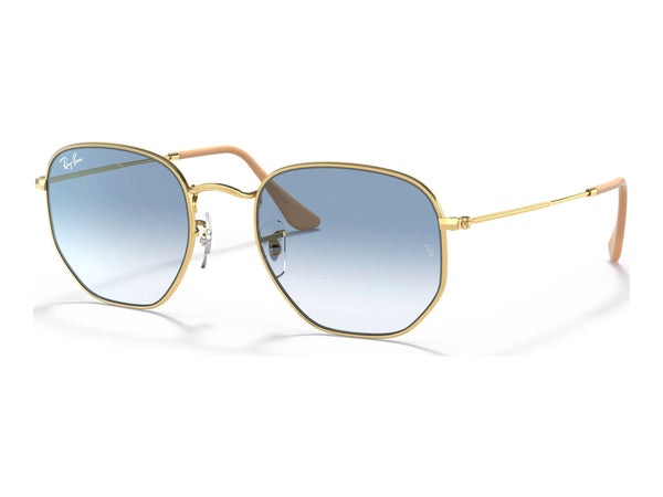 Ray-Ban Hexagonal RB3548 — Arista Gold / Light Blue Gradient — quarter view