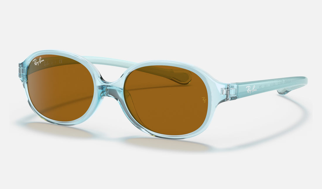 Ray-Ban Junior RJ9187S — Transparent Light Blue / Brown — quarter view