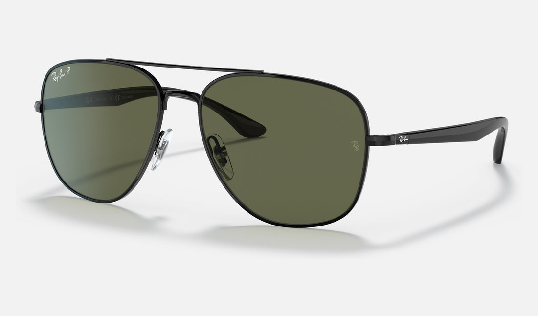 Ray-Ban RB3683 — Black / G-15 Green Polarized — quarter view