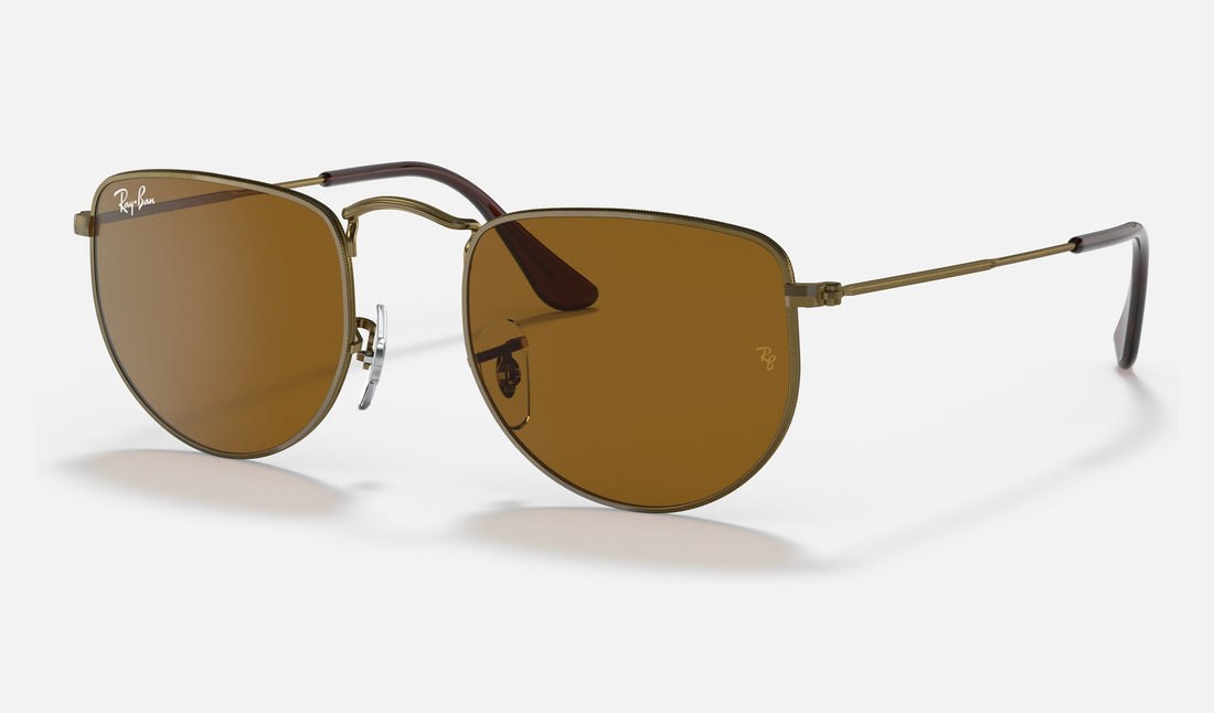 Ray-Ban Elon RB3958 — Antique Gold / Brown — quarter view