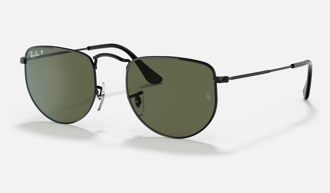 Ray-Ban Elon RB3958 — Black / Green Polarized — quarter view