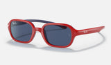 Ray-Ban Junior RJ9074S — Red on Blue / Dark Blue — quarter view