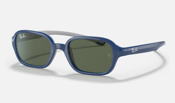 Ray-Ban Junior RJ9074S — Blue on Grey / Dark Green — quarter view