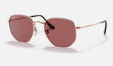 Ray-Ban Hexagonal RB3548N — Rose Gold / Violet Polarized — quarter view