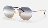 Ray-Ban Jack RB3565 — Arista Gold / Clear/blue — quarter view