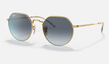 Ray-Ban Jack RB3565 — Arista Gold / Blue/grey — quarter view
