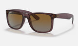 Ray-Ban Justin RB4165 — Transparent Dark Brown Polarized — quarter view