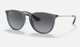 Ray-Ban Erika RB4171 — Transparent Blue / Grey Polarized — quarter view