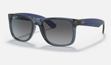 Ray-Ban Justin RB4165 — Transparent Blue Polarized — quarter view