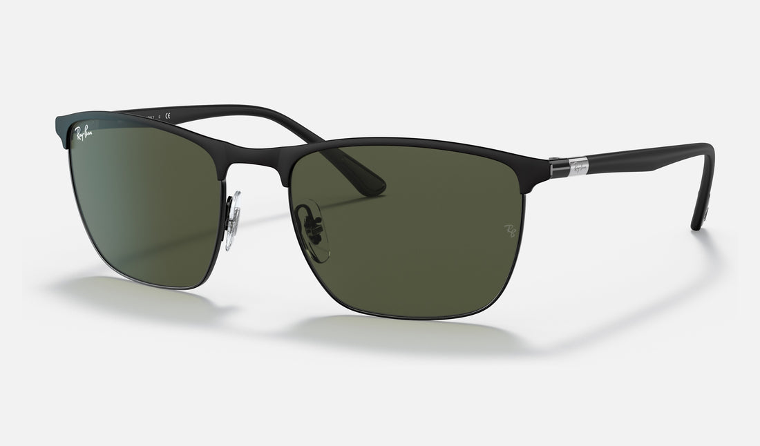 Ray-Ban RB3686 — Black / Green — quarter view