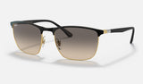 Ray-Ban RB3686 — Black on Gold / Clear Grey — quarter view