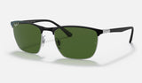 Ray-Ban RB3686 — Black on Silver / Dark Green Polarized+ — quarter view