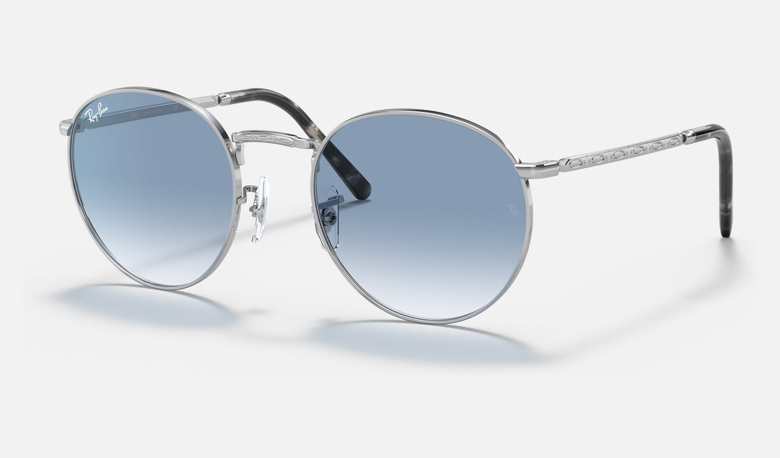 Ray-Ban New Round RB3637 — Silver / Clear Gradient Blue — quarter view