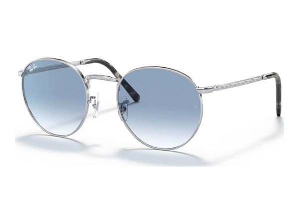 Ray-Ban New Round RB3637 — Silver / Clear Gradient Blue — quarter view