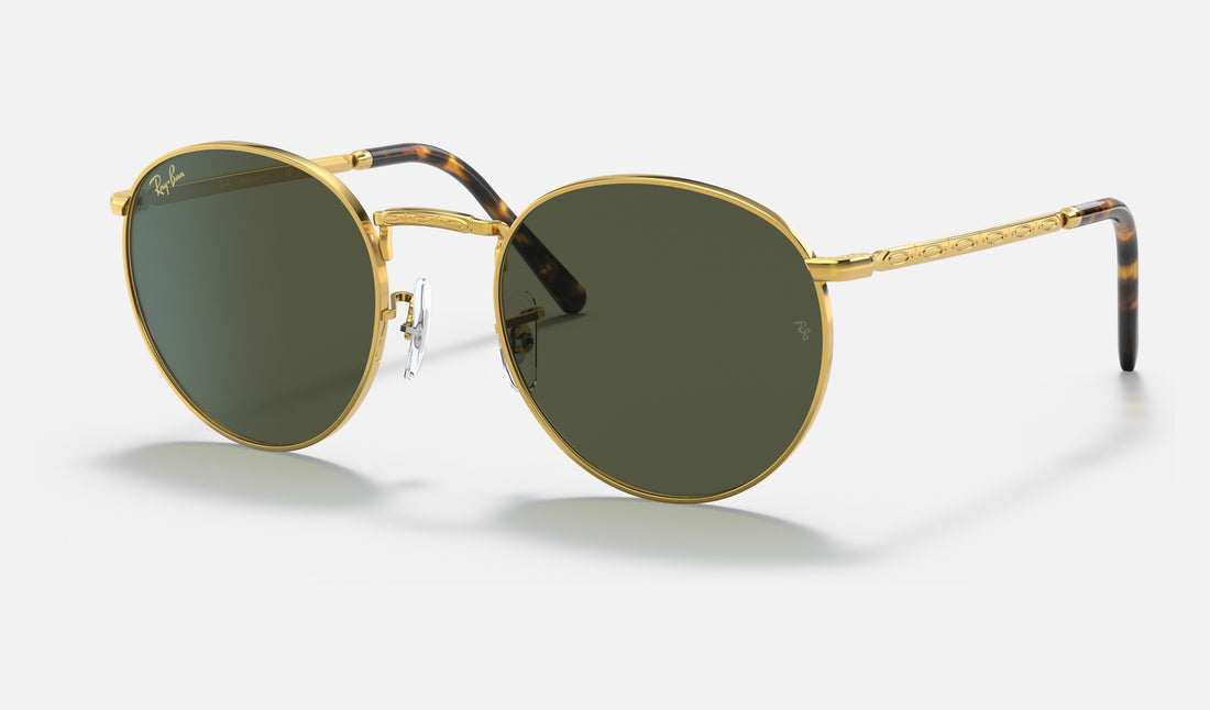 Ray-Ban New Round RB3637 — Gold / Green — quarter view