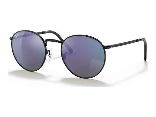 Ray-Ban New Round RB3637 — Black / Green Mirror Blue — quarter view