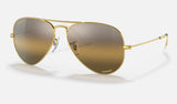 Ray-Ban Aviator RB3025 — Gold / Silver & Brown Polarized+ — quarter view