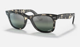 Ray-Ban Wayfarer RB2140 — Grey Havana / Silver/blue Polarized+ — quarter view