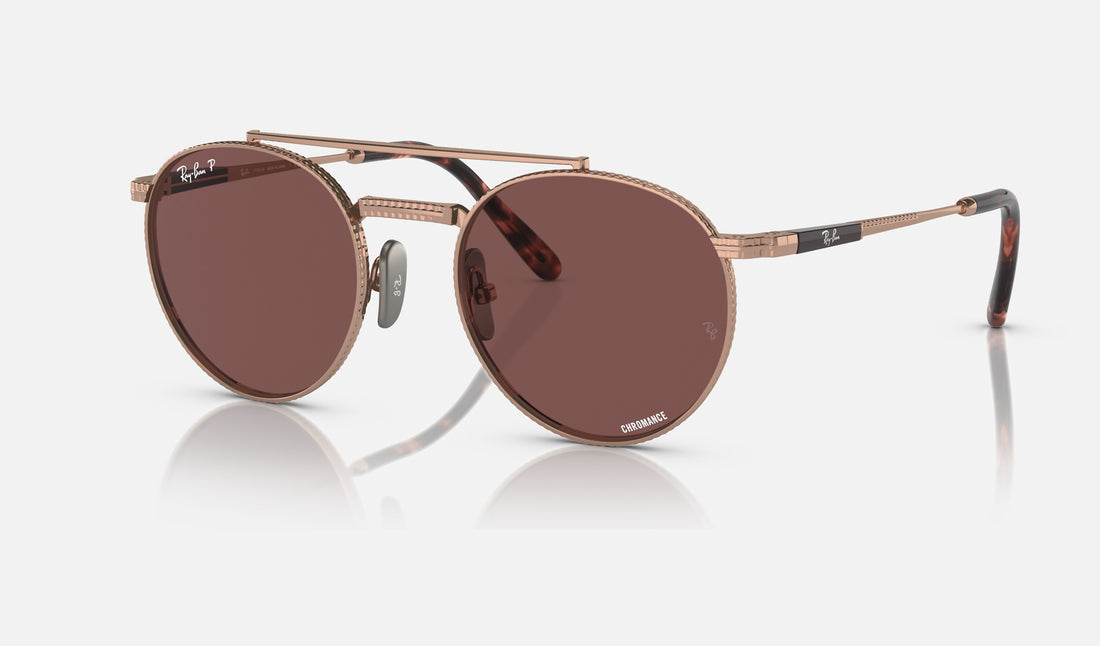 Ray-Ban Round Ii Titanium RB8237 — Rose Gold / Dark Violet Polarized+ — quarter view