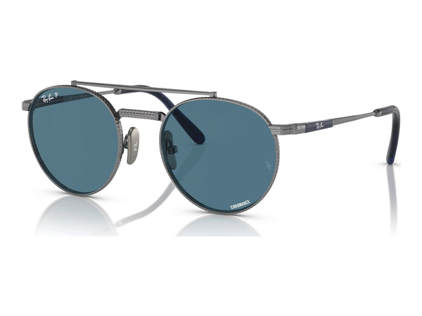 Ray-Ban Round Ii Titanium RB8237 — Gunmetal / Blue Polarized+ — quarter view