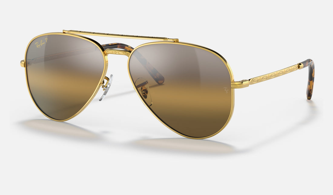 Ray-Ban New Aviator RB3625 — Gold / Silver & Brown Polarized+ — quarter view