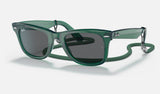 Ray-Ban Wayfarer RB2140 — Transparent Green / Dark Grey — quarter view