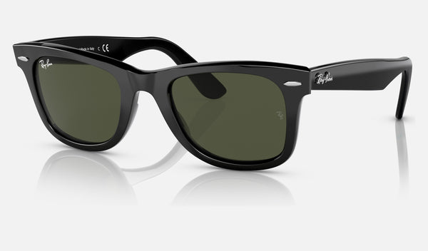 Ray-Ban Wayfarer RB2140 — Black / Green — quarter view