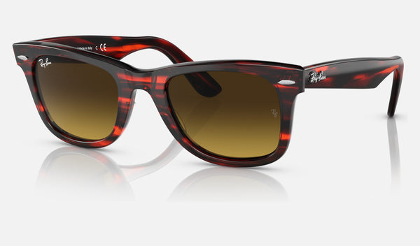 Ray-Ban Wayfarer RB2140F — Striped Red / Gradient Brown — quarter view