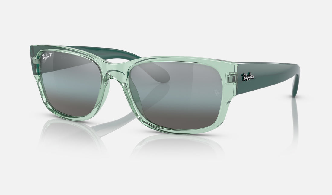 Ray-Ban RB4388 — Transparent Green / Blue Polarized — quarter view
