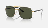 Ray-Ban RB3699 — Black on Gold / Green — quarter view