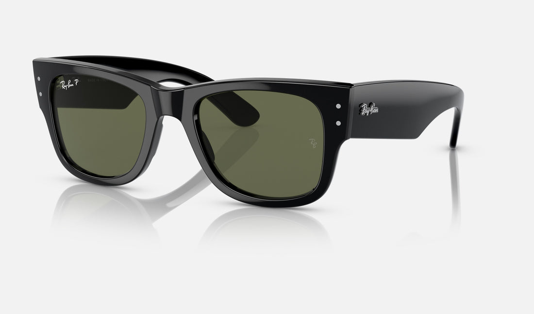 Ray-Ban Mega Wayfarer RB0840S — Black / Green Polarized — quarter view