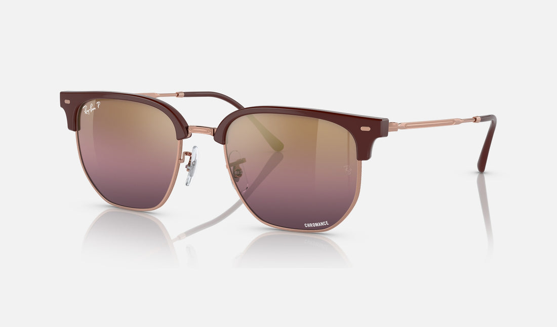 Ray-Ban New Clubmaster RB4416 — Bordeaux on Rose Gold / Gold/red Polarized+ — quarter view