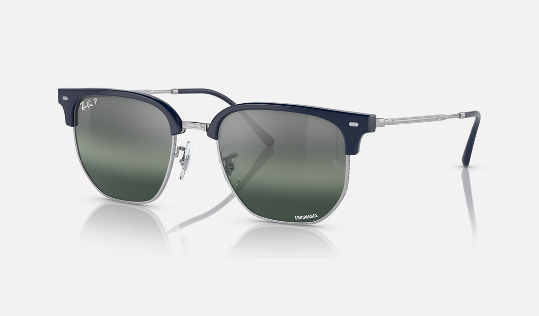 Ray-Ban New Clubmaster RB4416 — Blue on Silver / Silver/blue Polarized+ — quarter view