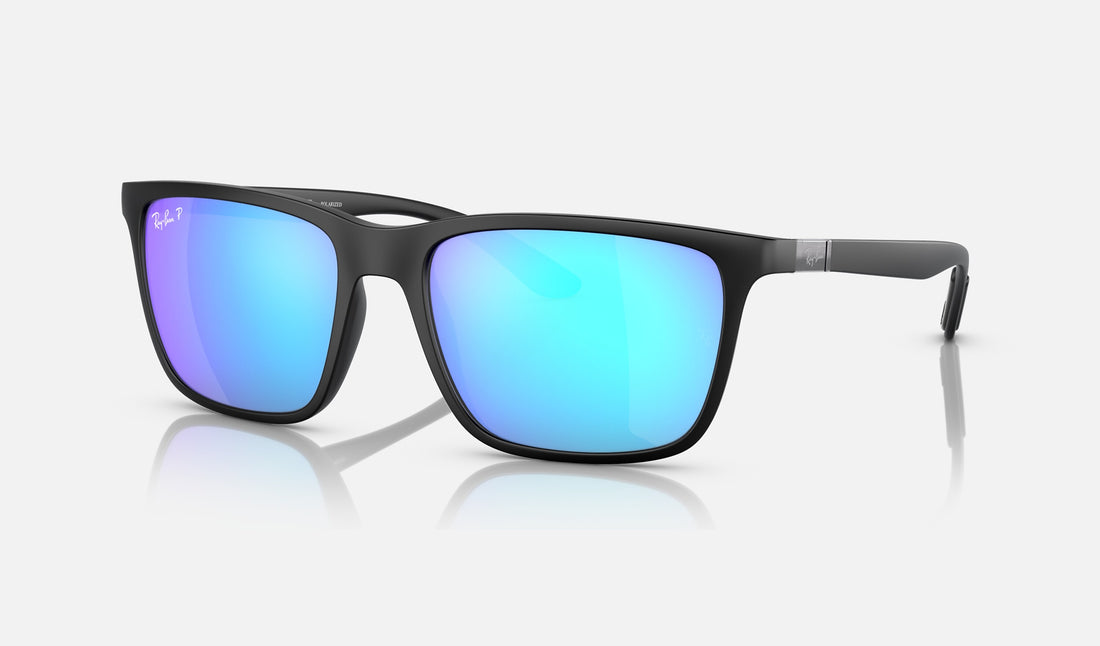 Ray-Ban RB4385 — Black / Green & Blue Polarized+ — quarter view