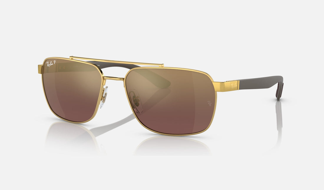 Ray-Ban RB3701 — Arista Gold / Purple & Gold Polarized+ — quarter view