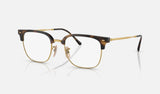 Ray-Ban New Clubmaster RX7216F — Havana on Gold — quarter view